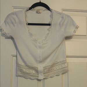 Caution To The Wind White Lace Button-Up Blouse